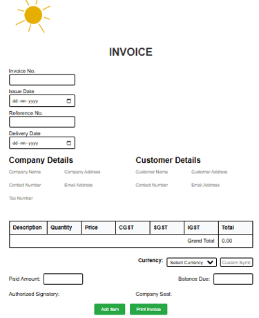 invoice generator! Create invoice now with company logo option available absolutely free of cost. 