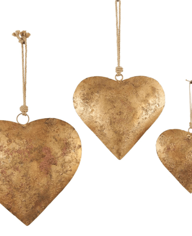 Deco 79 Metal Heart Decorative Bell with Hanging Rope, Set of 3 20", 17", 12"H, Gold