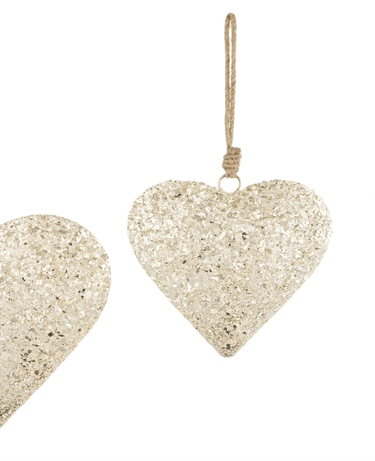 DEMDACO Glitter Heart Gold Tone 8 x 8 Inch Glass Hanging Christmas Ornament Set of 3
