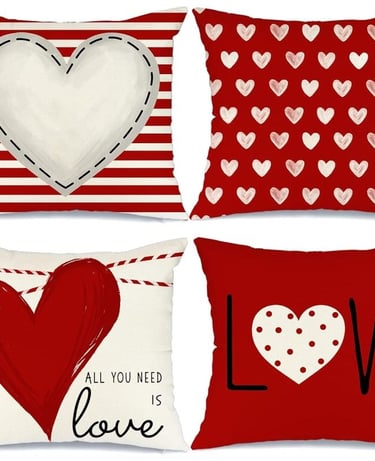 GEEORY Valentines Day Pillow Covers 16x16 inch Set of 4 for Valentines Decor Red White Stripes Dots 