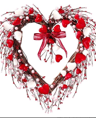 Sggvecsy 17in Valentine's Day Heart Wreath with Berry Red Heart Wreaths Handmade Valentines Day Wrea