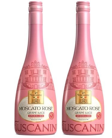Tuscanini Italian Moscato Rose Sparkling Grape Juice, 25.3oz (2 Pack) | Non Alcoholic Kosher