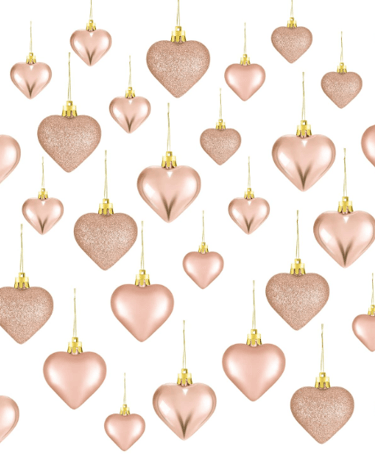 Rose Gold Valentine's Day Heart Ornaments, 3 Heart Baubles Heart Shaped Christmas Tree Baubles