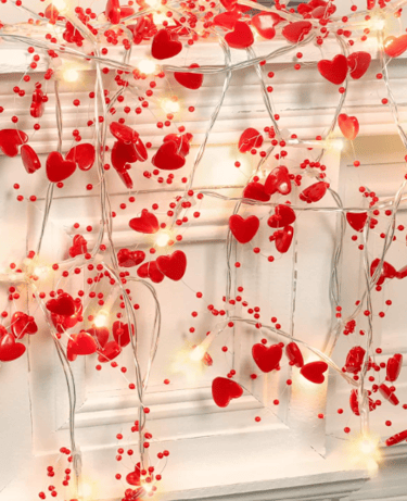 Valentines Day Decor 10FT 30 LED Valentines Day Garland with Lights Red Heart Lights String Battery