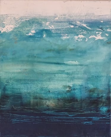 tableau dégradé de bleus paysage marin