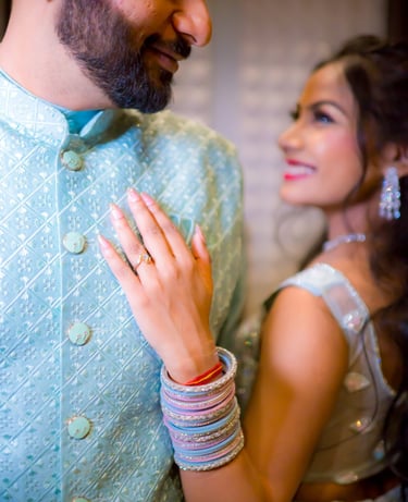 Bride and groom in traditional attire on engagement day