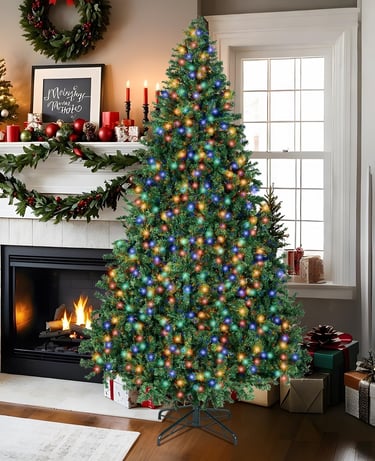 a christmas tree with 350 led colouful lights and decorations