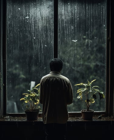 Lonely man and rain