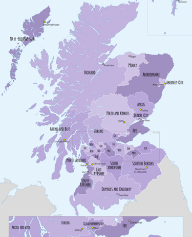 Local authority map of Scotland