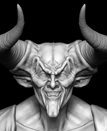 Demonic fantasy character bust digitally sculpted for professional 3D sculptural services