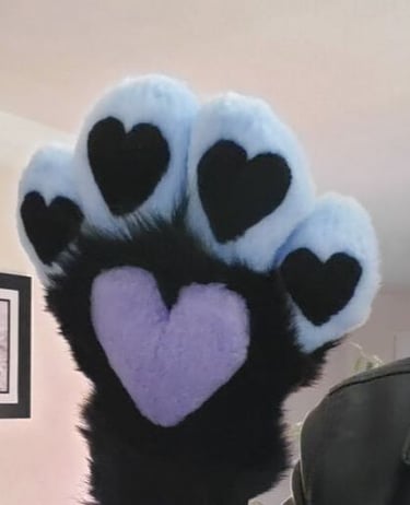 Blue and black hand paws with hearts made by Teto Creations
