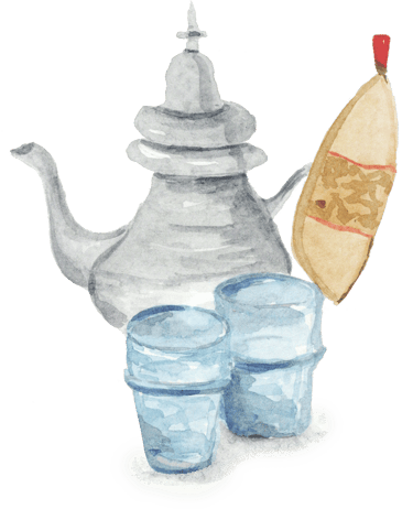 moroccan tea pot with two glasses for tea
