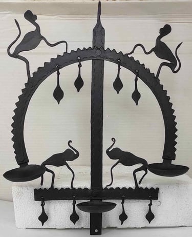 "Iron hanging oil lamp with arched frame–handmade traditional decor-Shipped worldwide"
