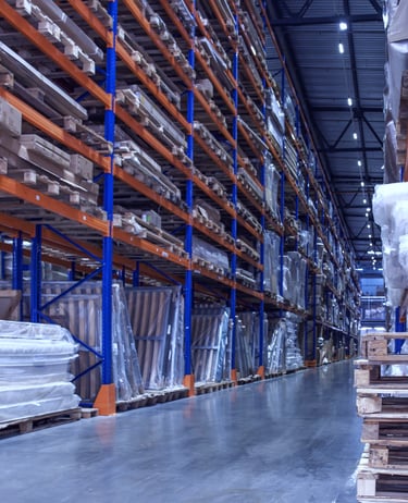 pallet racking in a run storing inventory 