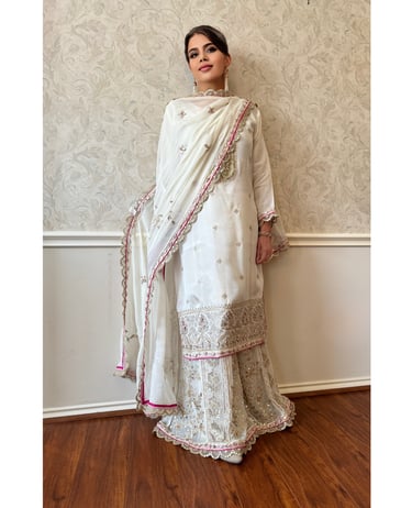 White Crape Silk Handwork Suit – Dhaka Paja- sanazeema & Dupatta