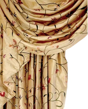 silk curtain curtain window  draperies with an embroidered  floral pattern
