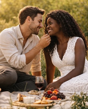 Couple partageant un moment romantique dans la nature