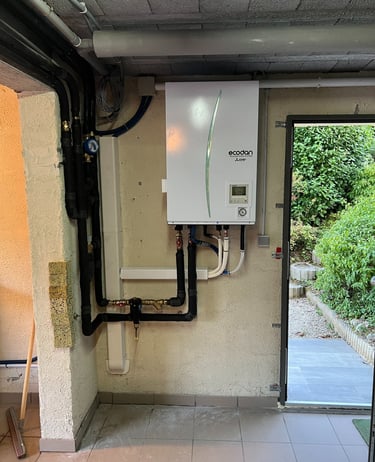 a tankless water heater in a garage
