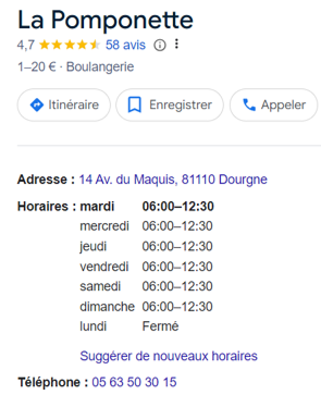 HORAIRE DE LA BOULANGERIE