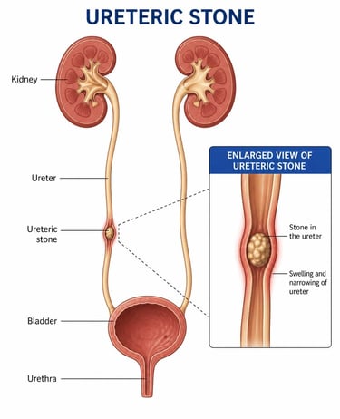 Ureteric stone diagram, Birmingham kidney stone surgeon
