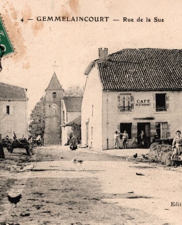 Rue de la Sue in Gemmelaincourt ca. anfangs 20. Jahrhundert. Bilder der Hauptstrasse.