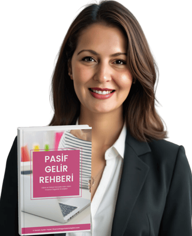 Sanem Aydın Yayla elinde pasif gelir rehberi e-kitabını tutuyor