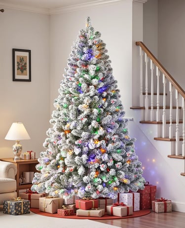 a christmas tree with presents and presents on a carpet