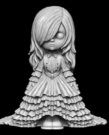 Stylised gothic girl character sculpt designed through custom 3D sculptural services