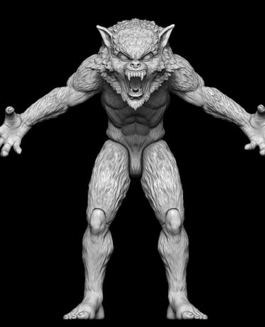 Full body werewolf creature sculpt created using high detail 3D sculptural services