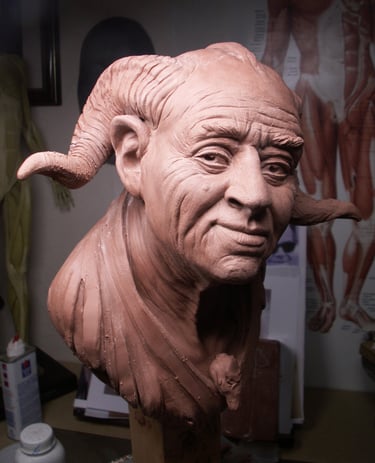Fantasy character bust sculpted in clay as part of professional 3D sculptural services