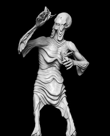 Stylised fantasy figure sculpture designed through professional 3D sculptural services