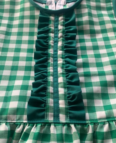 a handmade girls green and white checkered dress