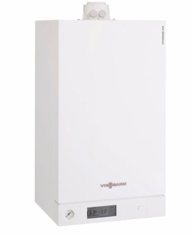Viessmann Vitodens 100-W wall-mounted gas condensing boiler with digital display and white finish.