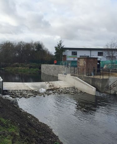A before picture showing the weir over the River Cray in Kent
