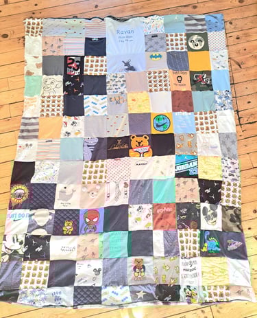 a quilted blanket with a baby's blanket on it