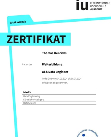 Internationale Hocheschule Zertifikat AU Í& Data Engineer
