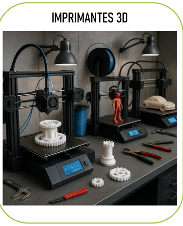 image représentant des imprimantes 3D avec quelques objets crées.