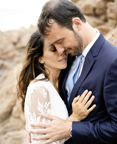 South of France wedding couple embrace — fine art editorial photographer