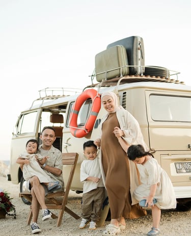 Ilham family enjoying a relaxed retro combi photography session at Melasti Beach Bali