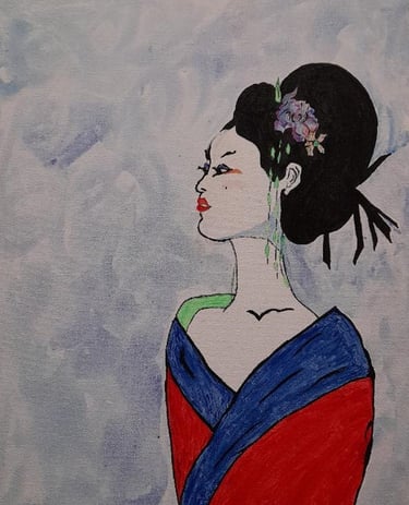 Ilustración a color de mujer japonesa, de Óscar Ocaña Parrón