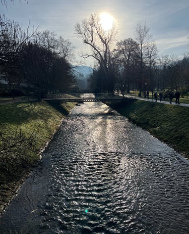 Bade Baden winter stream leading into town