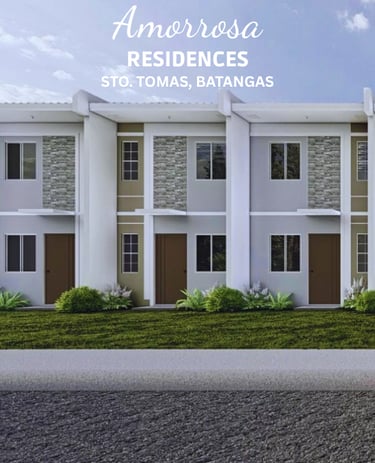Modern two-story townhouse units at Amorrosa Residences in Sto. Tomas, Batangas with green landscaping.