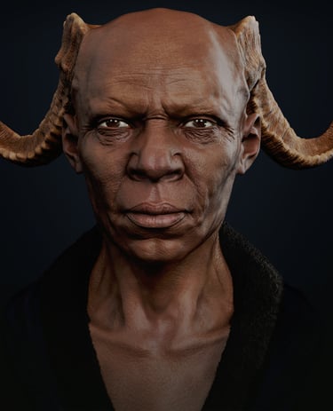 Detailed horned character portrait created using advanced 3D sculptural services