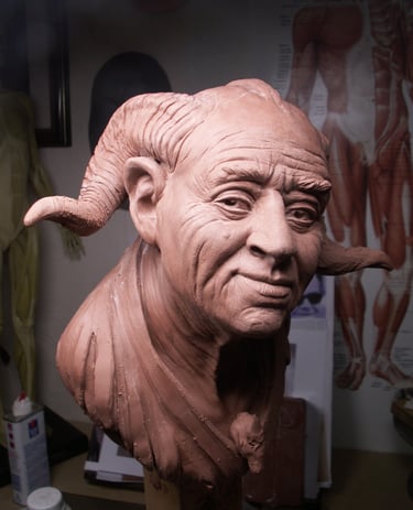 Fantasy character bust sculpted in clay as part of professional 3D sculptural services