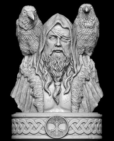 Detailed Viking bust with ravens digitally sculpted for professional 3D sculptural services