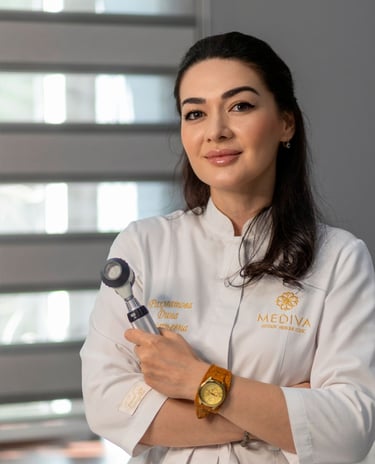 a woman in a white coat and a watch