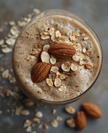 Protein smoothie with oats and almond butter on top