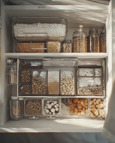 Overhead shot of an organized pantry drawer.