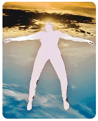 Pop art of the Great Spirit floating in a sunset sky