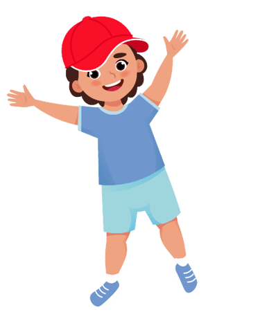 Colorful, smiling cartoon boy celebrating
